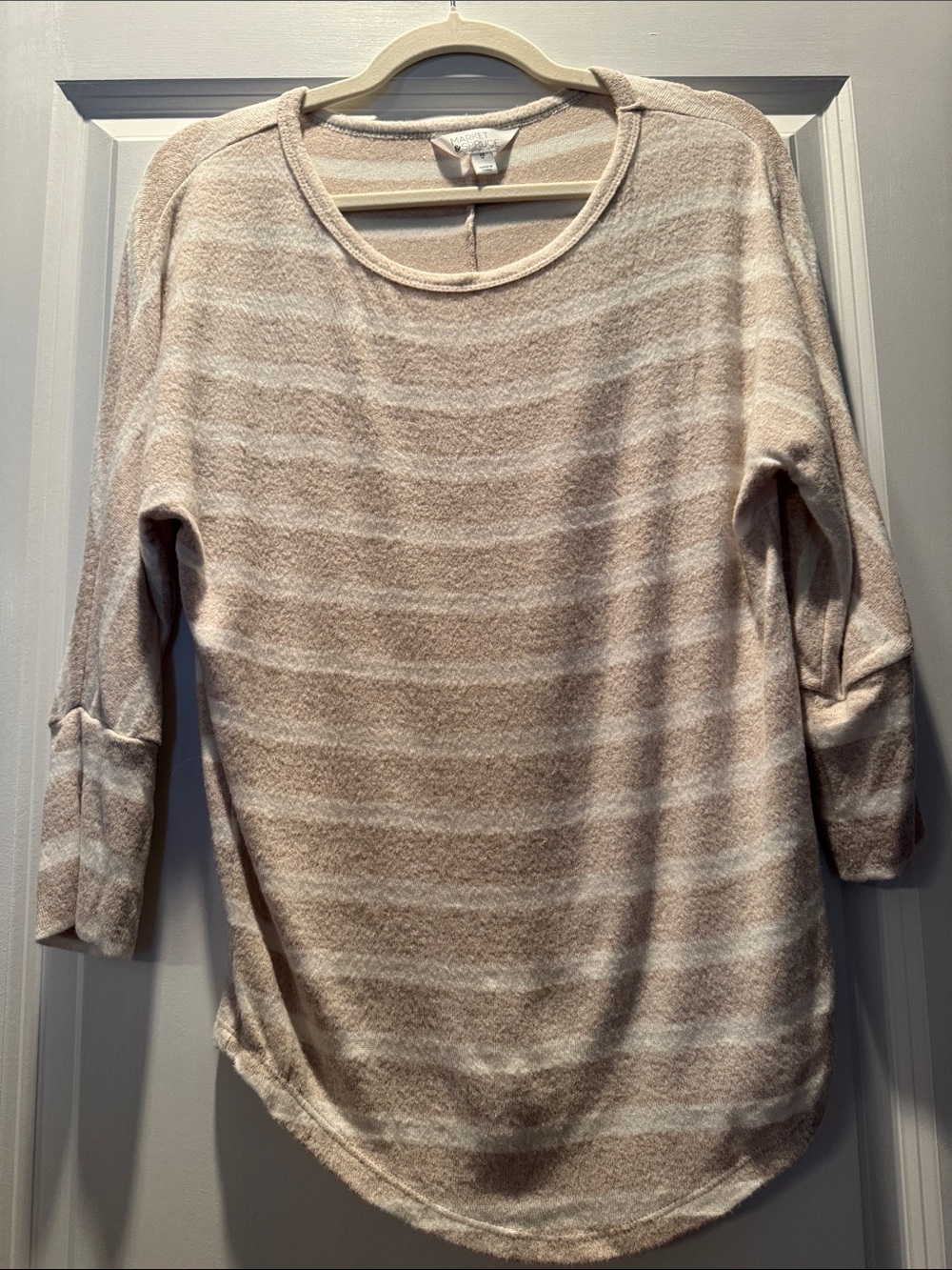 Market & Spruce Striped Long Sleeve Top in Beige and Cream